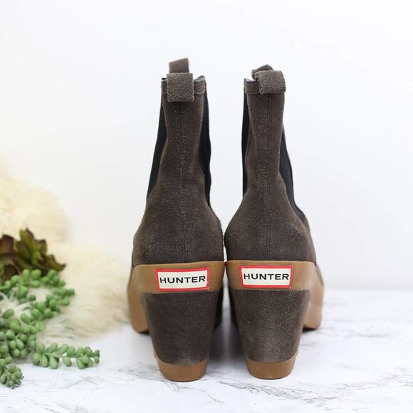 Hunter LIKE NEW Brown Suede Leather Wedge Chelsea Boot 10/ UK8 Women's - Picture 3 of 6